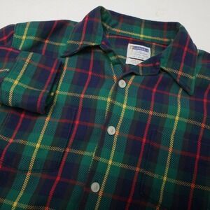 Golden Key Collection Flannel Shirt Mens L Green Plaid Tail Model 100% Cotton